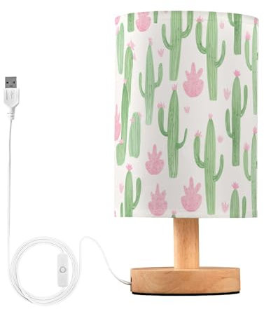 Sevdomey Lampada da comodino a forma di cactus, con porta USB, non necessita di lampadina, luce LED calda per camera da letto, soggiorno, ufficio, lampada da comodino per lettura, studio, decorazione