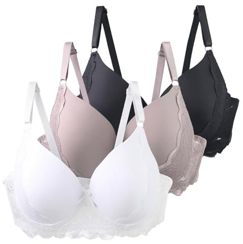 XCXC 3er Pack Damen BHS mit Bügel 85–115 B/C Große Größen Push-Up Spitzen-BH mit Verstellbaren Trägern Leicht Atmungsaktiv Komfort Unterwäsche für Alltag und Freizeit
