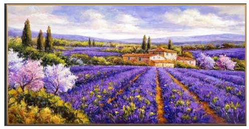 CAOXTART Campo di lavanda, campagna provenzale, dipinto a olio, paesaggio toscano, poster e stampe, quadri estetici moderni, cornice 20x40 cm