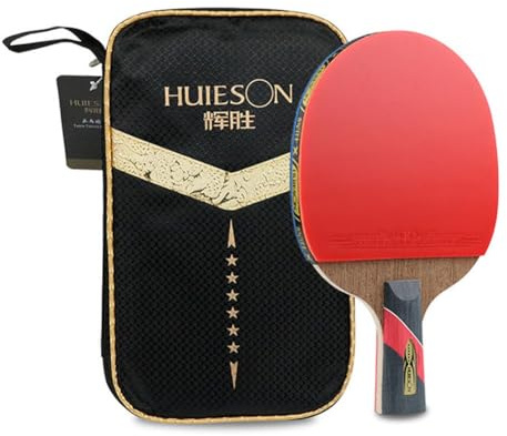Wlinfetity Pala de tenis de mesa individual de 6 estrellas de fibra de carbono para entrenamiento, ligera con goma para superficie, incluye estuche de almacenamiento, negro y rojo (mango largo 260 x