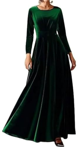Abito lungo da donna, in velluto, a maniche lunghe, per matrimoni, feste, eventi, cocktail, verde, S