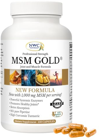 NWC Naturals MSM Gold – Systemic Enzyme Supplement with Turmeric, Tomato Lycopene & BioPerine for Nutrient Absorption – Joint & Muscle Support – 150 Antioxidant-Rich Vegetarian Capsules
