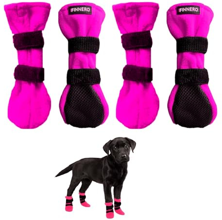 FINNERO Halla Hundeschuhe – Winterpfotenschutz für Hunde bei Schnee, Kälte und Salz – rutschfeste Fleece-Hundestiefel für kleine, mittelgroße und große Hunde – M, Pink