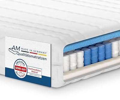 AM Qualitätsmatratzen 7-Zonen Taschenfederkernmatratze 90x200cm H4 - Made in Germany - Ergonomische Matratze 90x200 H4 mit waschbarem Bezug - Oeko TEX - Federkernmatratze H4 90x200 21cm hoch
