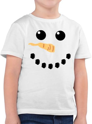 Kinder T-Shirt Jungen - & - Schneemann Karneval Kostüm I Fasching Schneeman Kostüm Weihnachten Christmas Eiskönigin Olaf - 140 (9/11 Jahre) - Weiß - Faschings Shirt Jeck Snowman Tshirt