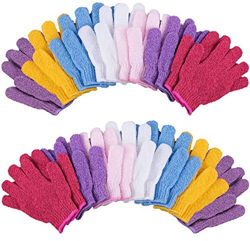 Duufin 14 Pairs Exfoliating Gloves Body Scrubber Bath Glove Scrubbing Gloves for Shower, Spa, Massage, Dead Skin Cell Remover, 7 Colours