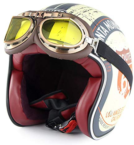 Generic Motorradhelm Chopper Retro Casco mit Schutzbrille Vintage Open Face Old School Casque Moto Cacapete DOT