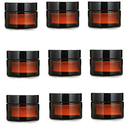 Healthcom 10 Pcs 15g/15ml Amber Glass Cosmetic Jars Empty Refillable Round Vials Pot Travel Containers Bottles Lotion Face Cream Makeup Containers with Liners Lids for Salve Cream Lip Balm Lotion,