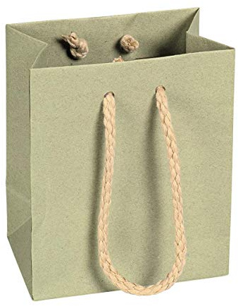 Papiertragetasche Salbei-Grün, 10 x 12 x 6,5 cm, mit Baumwollhenkel Papiertasche, Geschenktüte Kraftpapier - 12 Stück/Pack