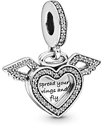 FGT Love Heart Angel Wing Dangle Charm fits Pandora Moments Bracelets Sterling Silver Family Birthday Valentine