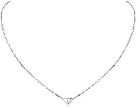 ChicSilver Colgante Corazón Letra T Cadena Hipoalergénica Plata de Ley 925 Mujer Colgante Romántico Parejas Joyería Moderna Regalo Año Nuevo