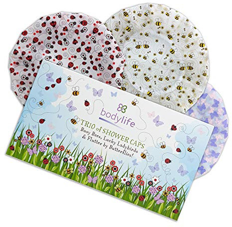 Bodylife Shower Caps 3 Pack Reusable Waterproof Bath Caps Elasticated Single Layer PEVA Shower Caps 27cm