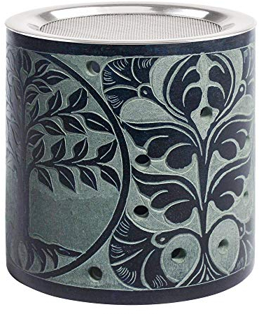 Bitto Weihrauchbrenner Windlicht Ketan Softstone blau/grau mit Edelstahlsieb, ca. H: 10 cm, Ø 10 cm