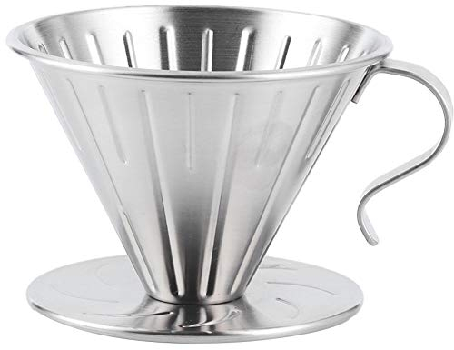 HERCHR Filtre à Café En Acier Inox, Entonnoir De Goutte à Goutte Conique, Gobelet Filtrant Sans Papier Goutteur Réutilisable Filtre Permanent Avec Socle Pour Faire Café Manuel (4.5 X 4.0 X 3.3 Inch)