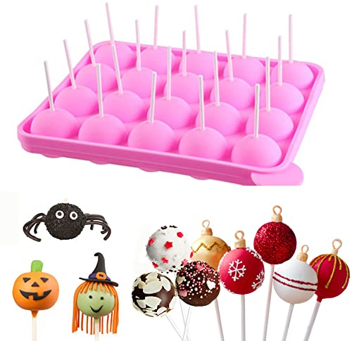 20 Cavities Silicone Cake Pop Mould + 120 Sticks, Silicone Baking Tray for Making Chocolate Lollipop Candy Ice Cube Party Cupcake Baking Tools