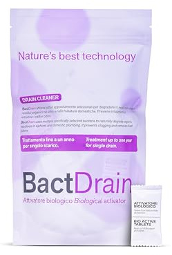 BactPro - BactDrain - Pulizia e manutenzione di sifoni e tubature - Elimina cattivi odori e intasamenti dall’impianto di scarico - Trattamento fino ad un anno - Attivatore Biologico - 52 compresse