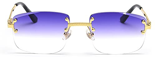 kachawoo Lunettes de soleil sans monture, carrées, couleur progressive, style rétro vintage