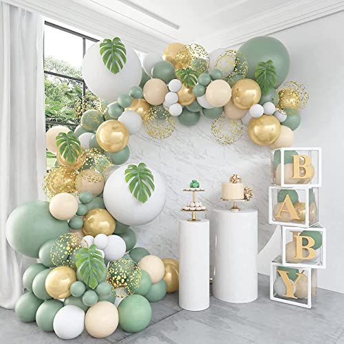 Olive Green Balloon Arch Kit,111 Kit Arco Palloncini Verde Salvia con Ghirlanda Palloncini Jungle,Palloncini Compleanno Jungle per Baby Shower,Decorazione Festa 1st Compleanno Giungla