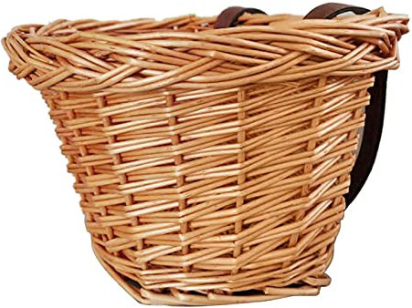 ERZU Fahrradkorb aus Weide, D-förmig, für Kinder, mit verstellbarem Gürtel, tragbar, Einkaufsrad, Vorderkorb, Mountainbike-Korb für Junioren-Fahrrad