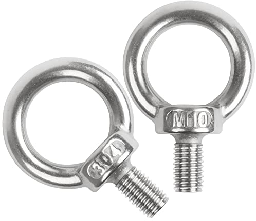 JatilEr Lot de 2 vis à œil M10 x 18 en acier inoxydable 304 - Vis à œil - Vis à œil - Vis à œil rondes - Pour rôle de fixation et de suspension