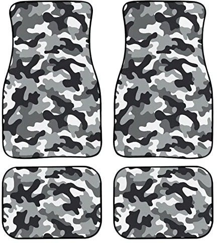 Kuiaobaty Auto Teppich Grau Camo Fahrzeug Fußmatten 4er Set Universal Fit Most Car Van Truck Sedan Schwarz Automatten Schwarz Camouflage