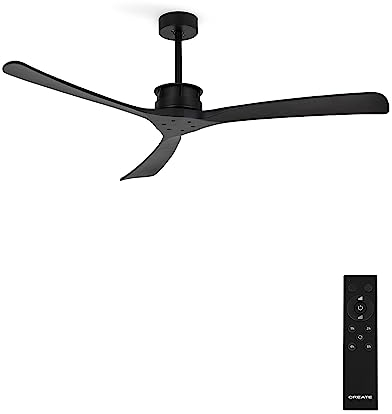 CREATE / WINDLARGE/Deckenventilator Schwarz mit Fernbedienung/XL, 40W, Leise, Ø152 cm, 6 Geschwindigkeiten, Timer, DC-Motor, 6 Geschwindigkeiten, Sommer-Winterbetrieb