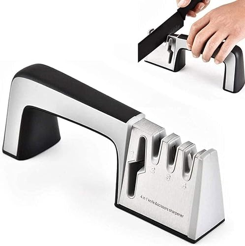 Affilalame, Affilacoltelli manuali, Affilacoltelli Professionale 4 in 1 - Affilacoltelli da Cucina con Ruota diamantata e Ceramica for ripristinare Lame affilate Come rasoi, Sicuro e Antiscivolo