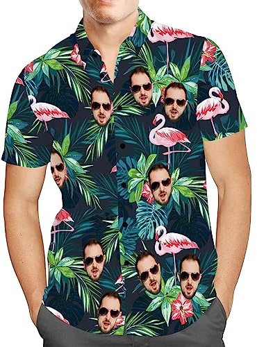 Personalisiert Herren Hawaii Hemd mit Gesicht Foto Sommer Obst Floral Meer Urlaub Strand Aloha Shirt für Männer Ehemann Freund