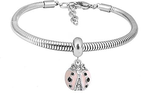Bungsa Damen-Armband runde Schlangenkette mit Anhänger Käfer aus Edelstahl