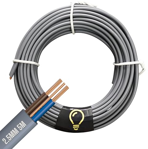 SHPELEC® 6242YH Electrical Grey Cable – 2.5mm Twin & Earth – 5m Cut – Mains Ring Circuit Wire (5metres - 2.5mm Twin and Earth Cable)