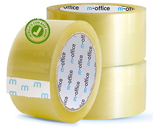 m-office Cinta Adhesiva Transparente, Cinta de Embalar Adhesiva para Embalaje de Cajas, Envíos, Mudanzas y Manualidades, Precinto Transparente Seguro y Resistente (48mmx66m, x3)