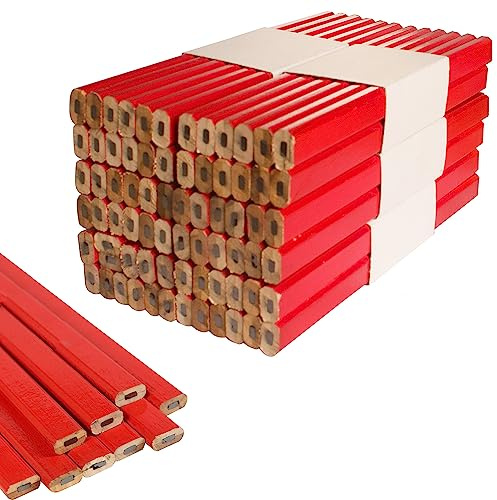 Lezevn Lápices planos de carpintero de grafito medio duro, lápiz de forma octogonal, lápiz de carpintero de plomo negro sólido para carpintería (60)