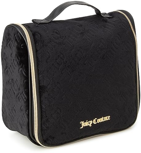 Juicy Couture Black Makeup Bag Cosmetics Organizer Travel Essentials Hanging Hook Velour Logo