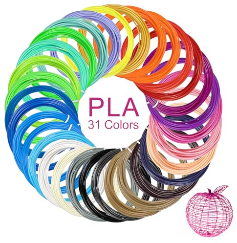 Kretrum 3D Pen Filament Refills 31 Colors 3D Printing Pen PLA Filament 1.75mm Each Color 5M PLA Refills Compatible with MYNT3D SCRIB3D PIKA3D 3D Pens for Kids NOT FIT 3Doodler Start Pen