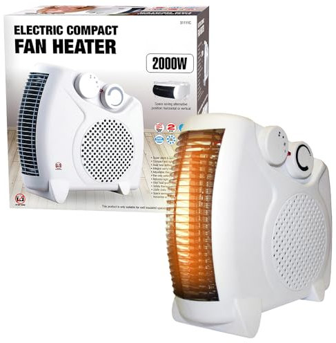 2000 Watts Thermo Fan Heater with 2 Heat Settings & Cool Blow, Adjustable Thermostat, Thermal Auto Cut Off, Overheat Protection - 2kw - Upright & Flat Winter Fan Heaters, Portable, Silent, White
