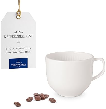 Villeroy & Boch – Afina Kaffeetasse Weiß, Spülmaschinenfest, Mikrowellensicher, Becher, Tasse, Kaffeebecher, Heißgetränkebecher Modern, Premium Porzellan