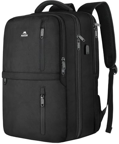 MATEIN Reiserucksack Handgepäck Flugzeug 55x35x20cm, Rucksack Herren geeignet für Air France 55x35x25, Laptop Rucksack 18,4 Zoll Wasserabweisend Herren Damen mit USB Ladeanschluss, Schuhfach, Schwarz