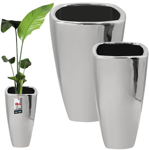 KOTARBAU® Uppsättning av 2 keramiska blomkrukor 28,5 x 56 cm/36,5 x 59 cm silver blommor ytterkruka blomkrukor keramisk blomkruka keramisk blomma ytterkruka keramisk blomkruka för inomhusväxter