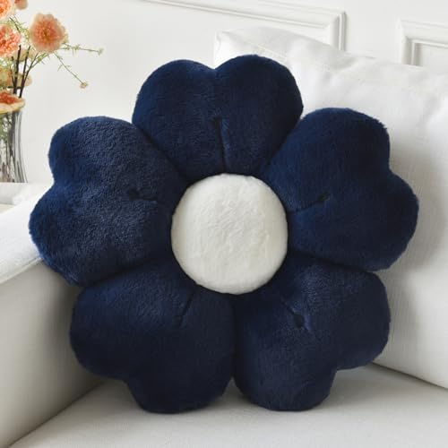 Ddliury Flower Pillow, Flower Shaped Pillow Decorative Throw Pillows for Bed Couch, Cute Daisy Pillow Dorm Decor Floor Seating Cushion (Navy Blue, 15 Inches)