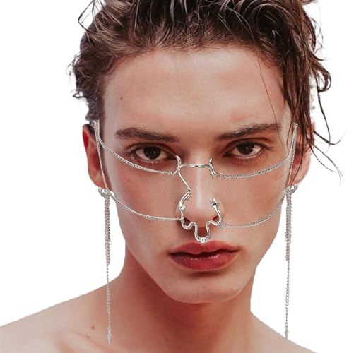 NICENEEDED Masque Mécanique Punk, Chaîne de Visage Cyber Punk, Demi-Masque Gothique à Vapeur pour Mascarade, Accessoires pour le Visage