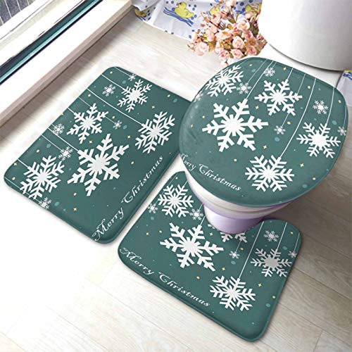 Set 3 Teilig Badvorleger Schneeflocken Weihnachten Blaue Karte Mit Schneeflocken Winter Symbol Fußmatte Waschbar Dekorative Badgarnitur Badematten, Für Spa, Wohnzimmer