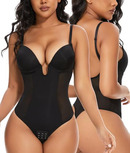 SHAPERIN Shapewear Body med BH Damunderkläder Smal Platt Mage Shapewear Bodysuit Rygglös, Svart, L
