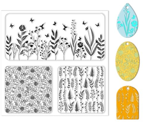 CHGCRAFT Hoja de textura de arcilla polimérica, hojas y flores, alfombrilla de textura de arcilla, arcillas florales, sellos, arcillas poliméricas, aretes, herramientas para hacer joyas, manualidades