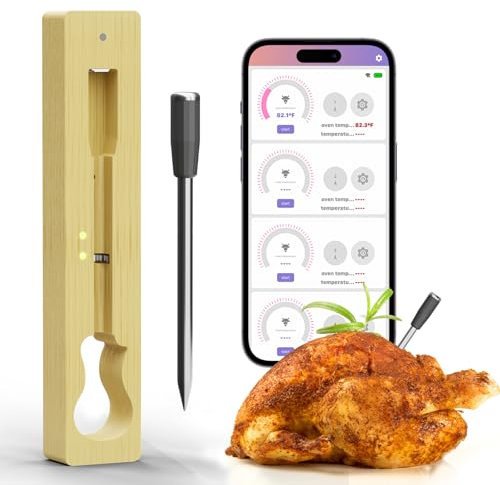 Smart Wireless Meat Thermometer for Cooking, Long Range Bluetooth Waterproof Digital Kitchen Food Thermometer with Remote APP Control for Oven Grill Smoker BBQ, Perfect for Chicken,Turkey, Steak