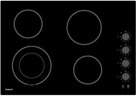 Gudsunal 30 Inch Electric Cooktop 4 Burners,3000 Watt Dual-Ring Burner for Quick Boil,Shatterproof Glass, Knob Switch, 9 Heating Level, Drop-in Electric Stove Top