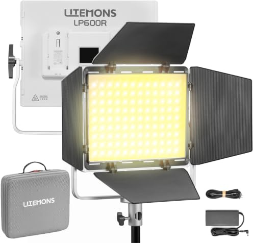 Godox Litemons LP600Bi Bi-Colour LED Light Panel W/App Control, 60W Studio Photography Lighting W/Barndoor, 2800K -6500K, FX Modes/360°Rotatable/CRI 96+ TLCI 96+ with Barndoor, Carry Case