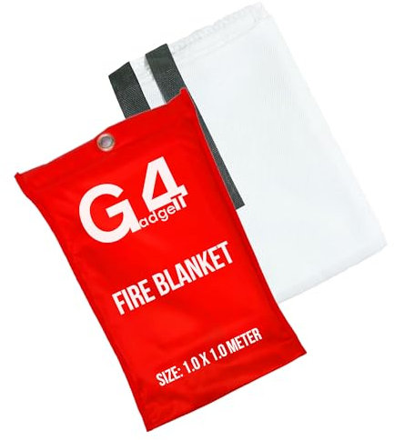 G4GADGET Emergency Fire Blanket - 1 Pack - Large 1m x 1m Fire Suppression Blanket with Loops for Kitchen, Home, Office, Garage, and Caravan - Wall Mountable Fiberglass Fire Blanket