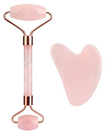 Lamkrtlp Gua Sha & Jade Roller, Guasha para el Masaje Facial, Herramientas de Masaje Natural para Rejuvenecimiento y Relajación