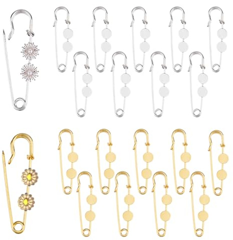 SUPERFINDINGS 20 Stück 2 Farben 8mm Legierung Brosche Verschlüsse Blanko Sicherheitsnadel Basisfassung Golden Silber Sicherheitsnadeln Brosche Beschläge Flache Runde Brosche Anstecknadel Kilt Pins