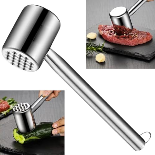 syiyunran Martillo Carne Inoxidable Cocina - 1 Pieza, Plata, 26 cm Largo, Pinzas Mazo Utensilios Cocina, Ablandador de Carne, para Adecuado Martillar Suelta, Verduras, Ajo, Nueces, etc